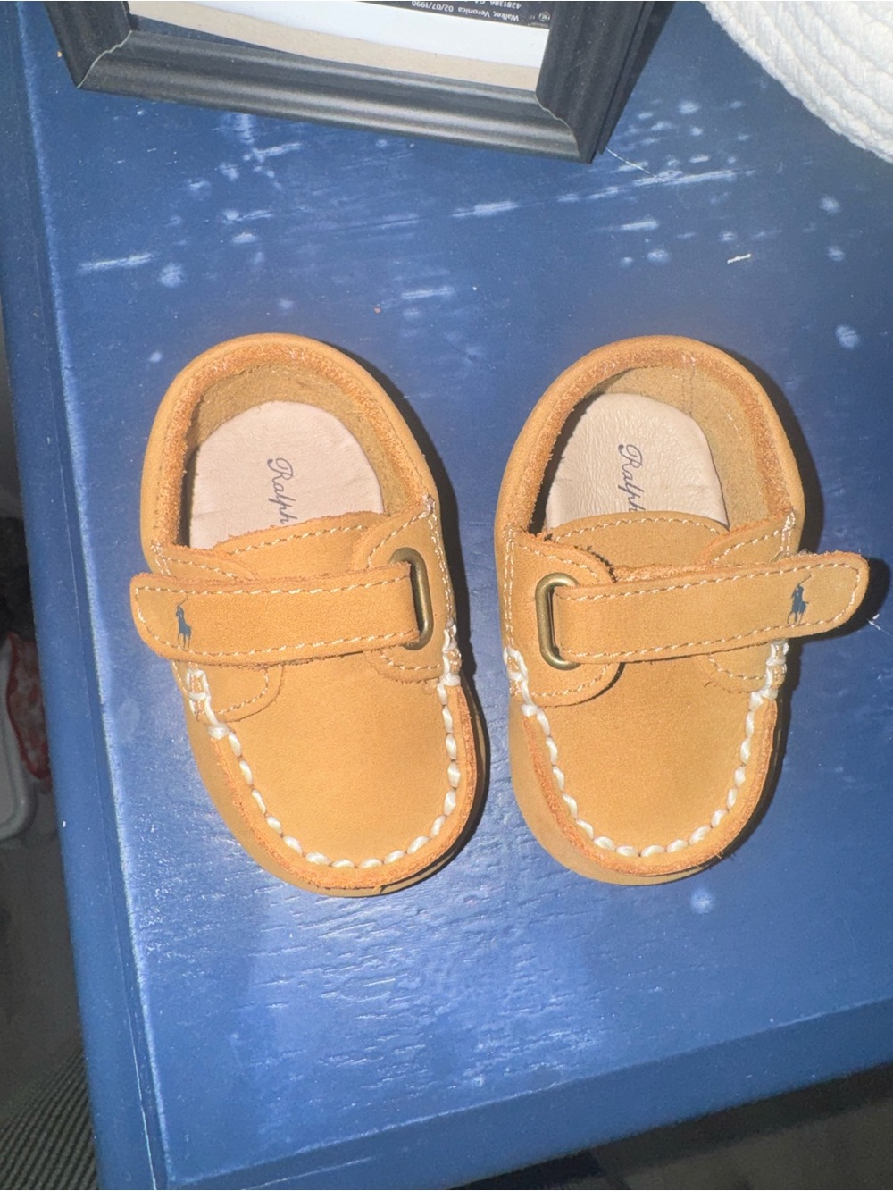 Ralph Lauren Kids Tan Leather Moccasin Hook-and-Loop Loafers